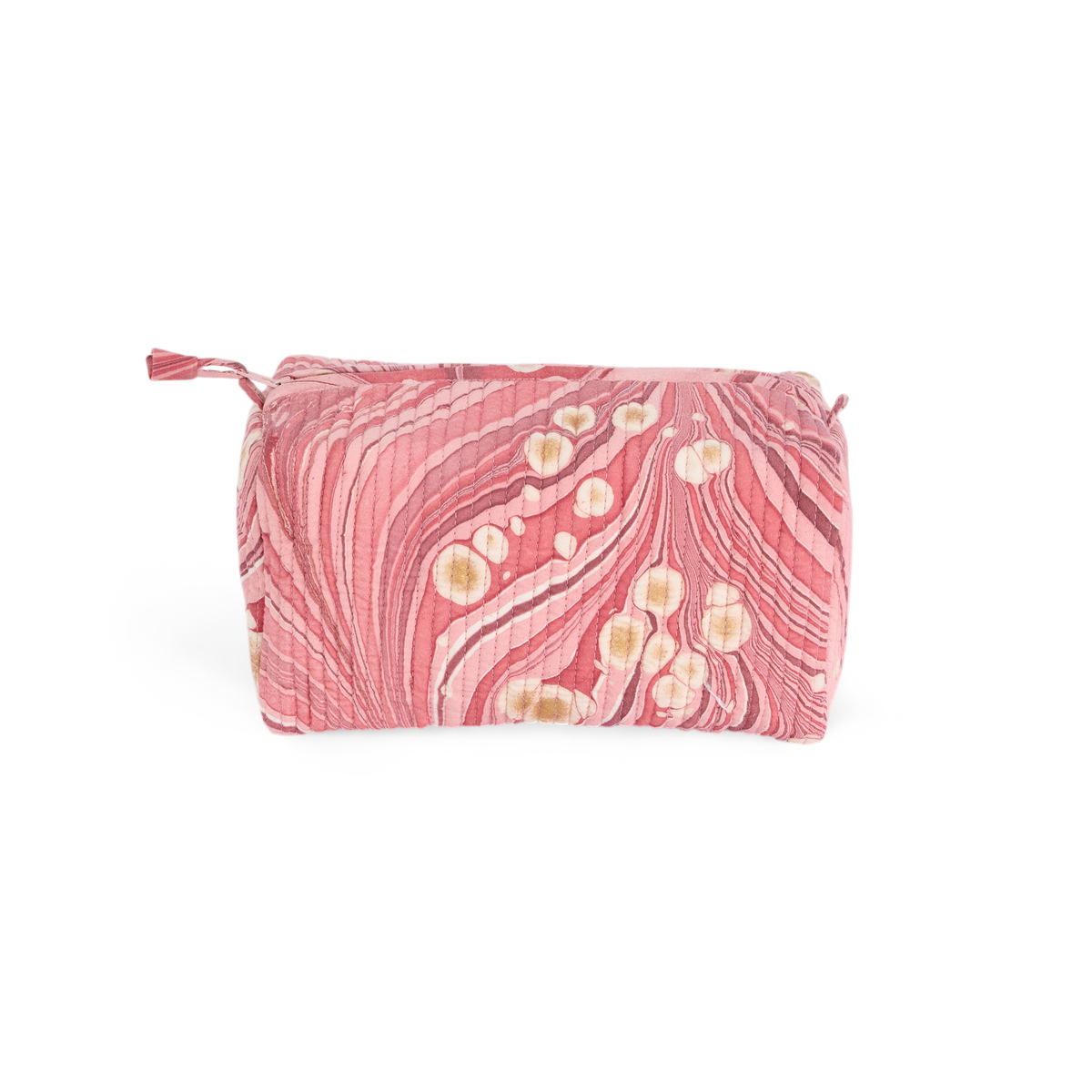 Garnet Red Fire Whirl – Hand Marbled Quilted Beauty Bag (Large – 9.5" x 5" x 4")