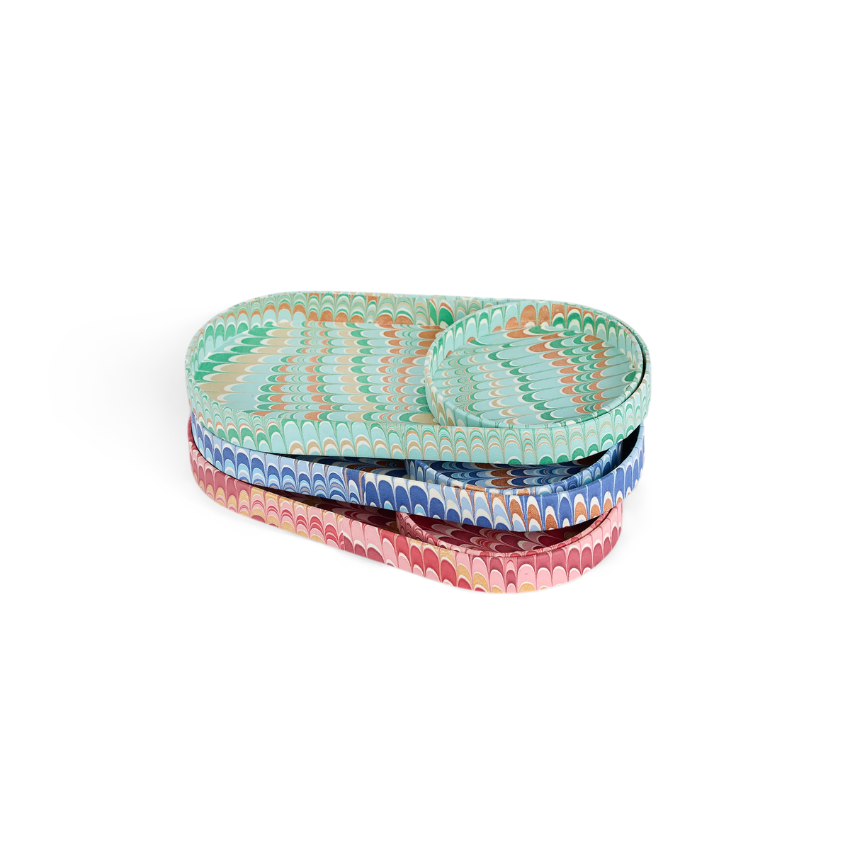 Harbor Blue Mountain  – Hand Marbled Tray Set (Set of 2) (Large: 4.5" x 9" x 1") (Small: 4" x 4" x 0.6")