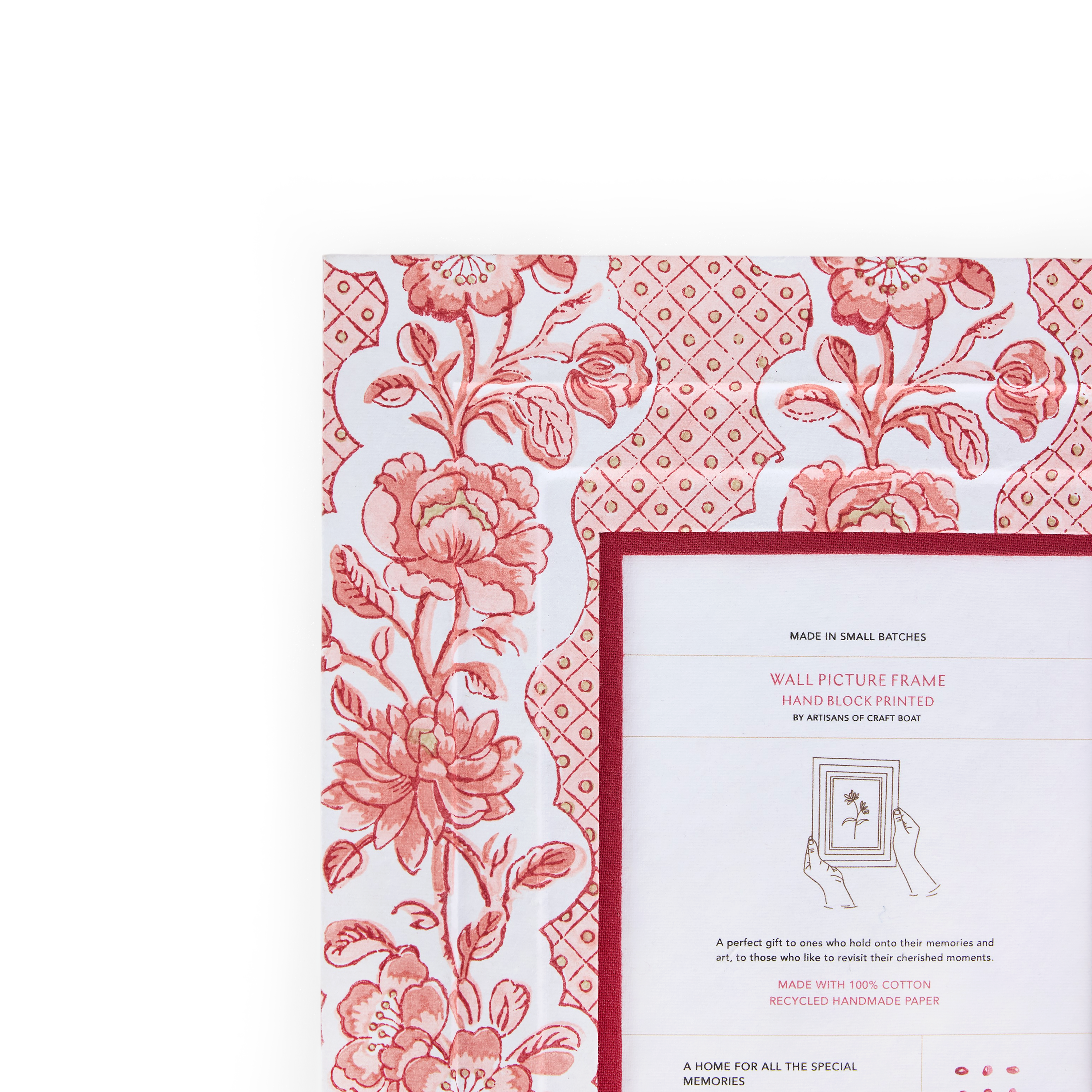 Garnet Red Blooming Trellis – Hand Block Printed Wall Picture Frame (12" x 10", fits 7" x 5" photo)