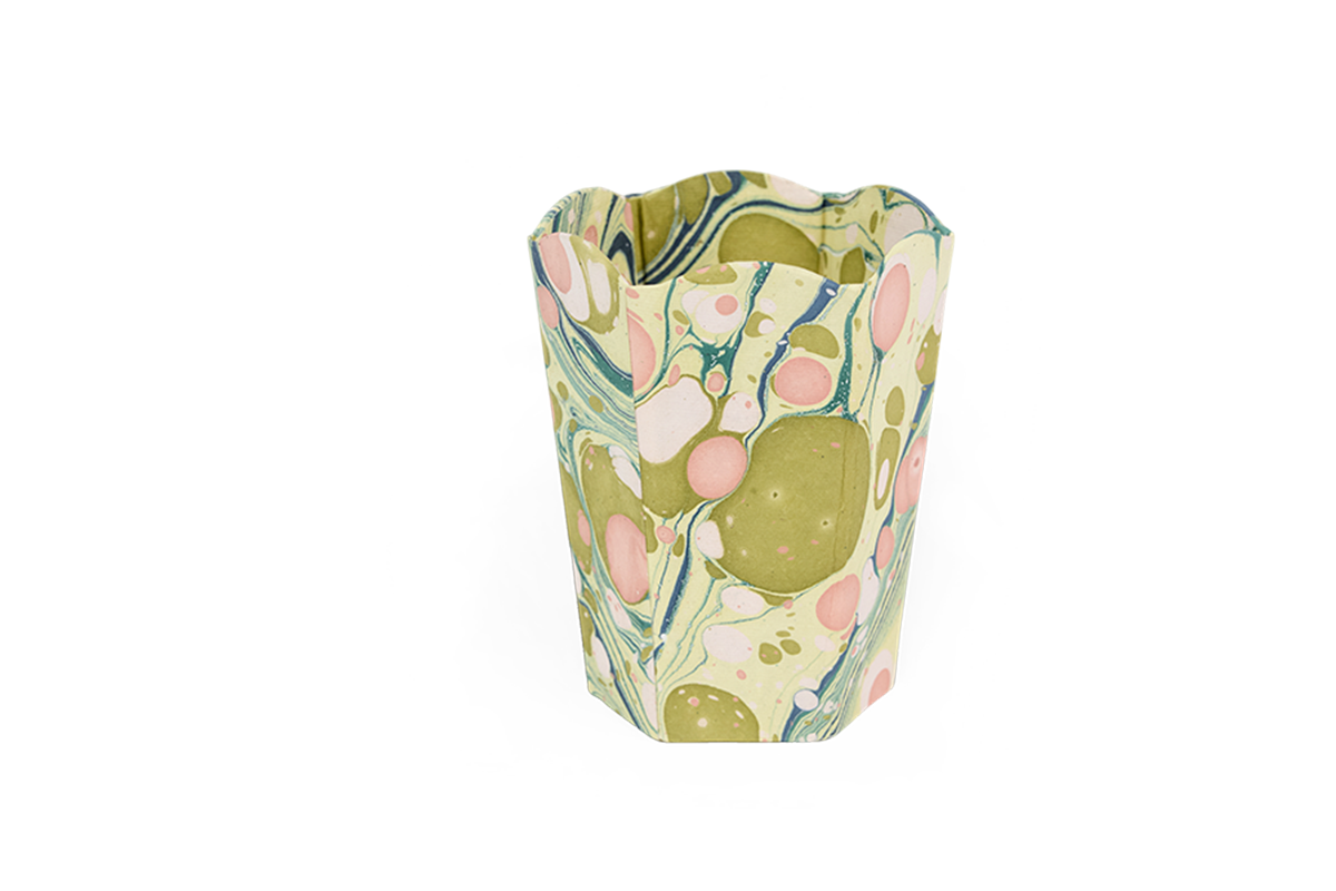 Meadow Blush – Hand Marbled Scalloped Pen Pot  (3.25" W x 3.25" D x 4.5" H )