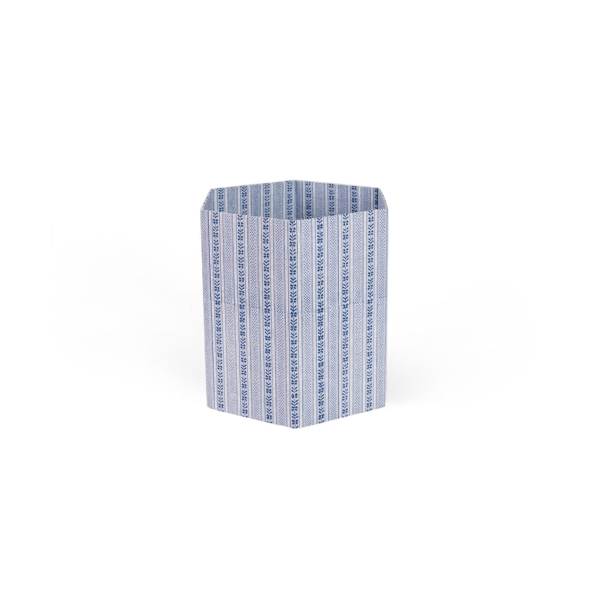 Harbor Blue Floral Stripe – Hand Block Printed Collapsible Basket (9.5" x 9.5" x 10.5")