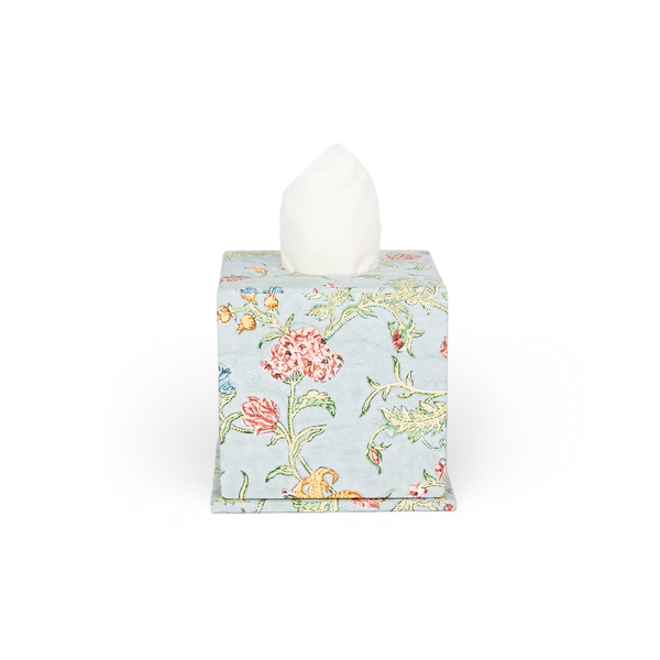 Spring Sky Garden – Hand Block Printed Tissue Box Cover (5.25” H x 5” W x 5” D)