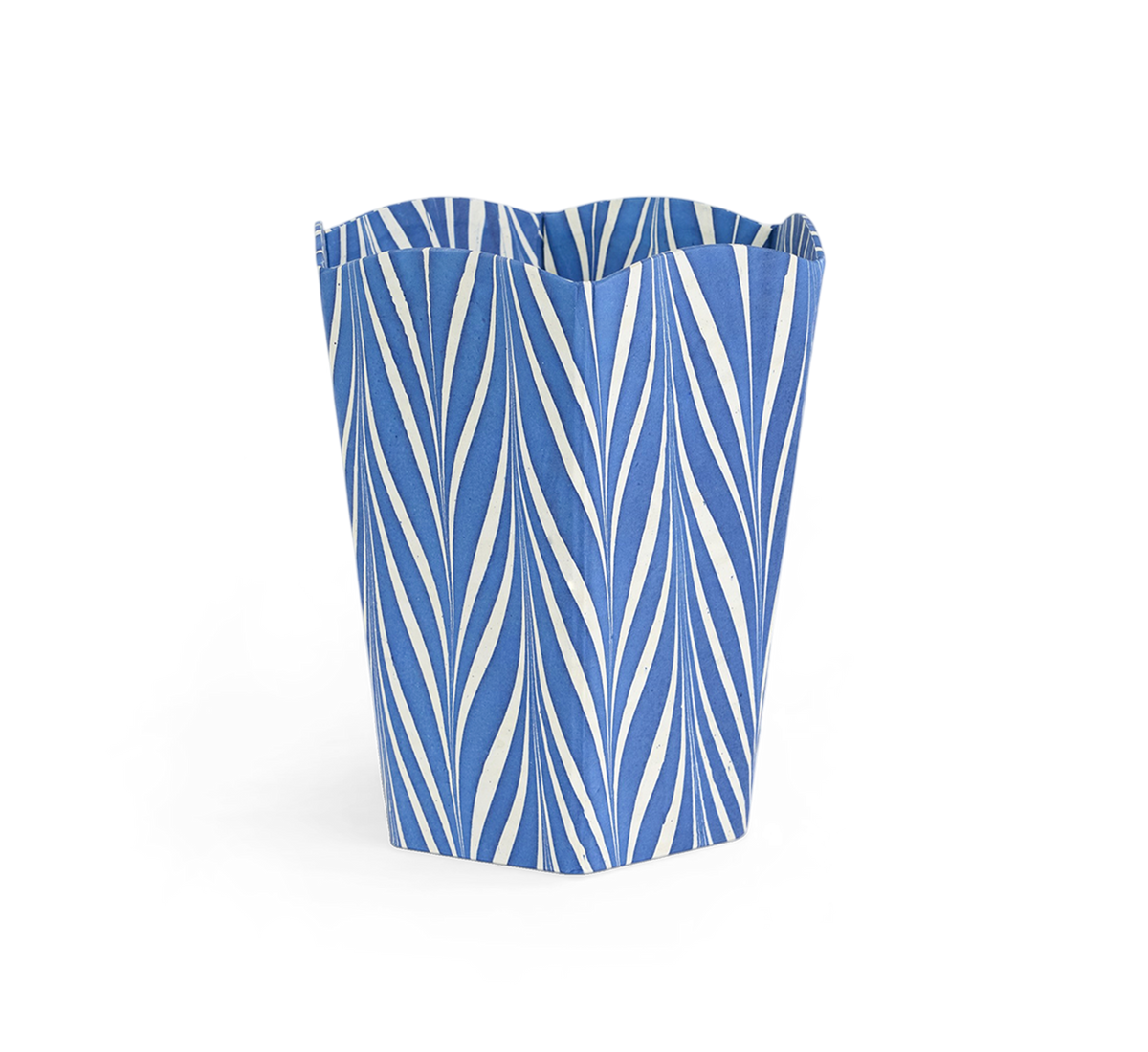 Harbor Blue Banyan – Hand Marbled Scalloped Basket (9.5" W x 9.5" D x 12" H)