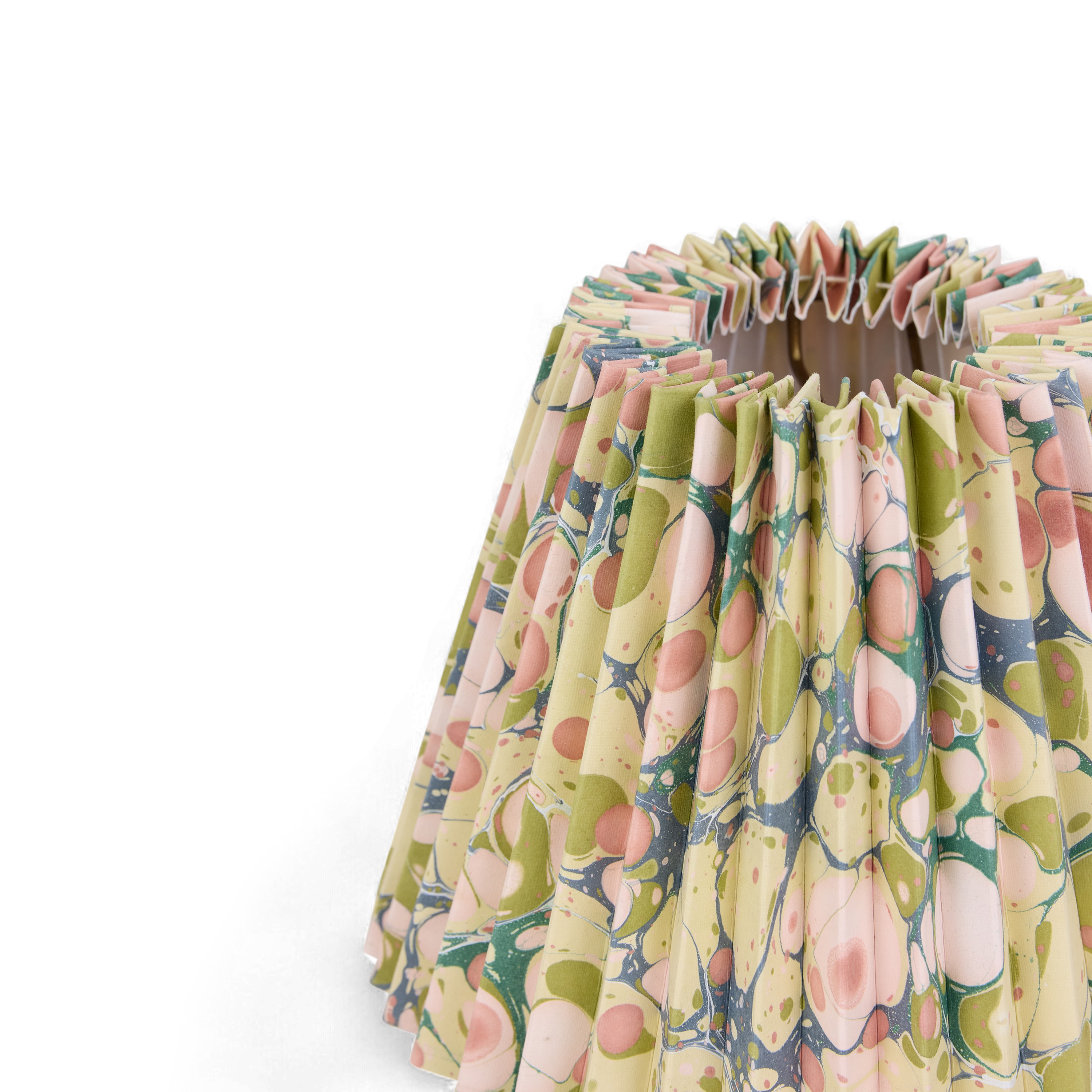 Moss Stone – Hand Marbled Pleated Lampshade (8” H x 10” W x 5.5” Ø | 100% Recycled Cotton Paper)