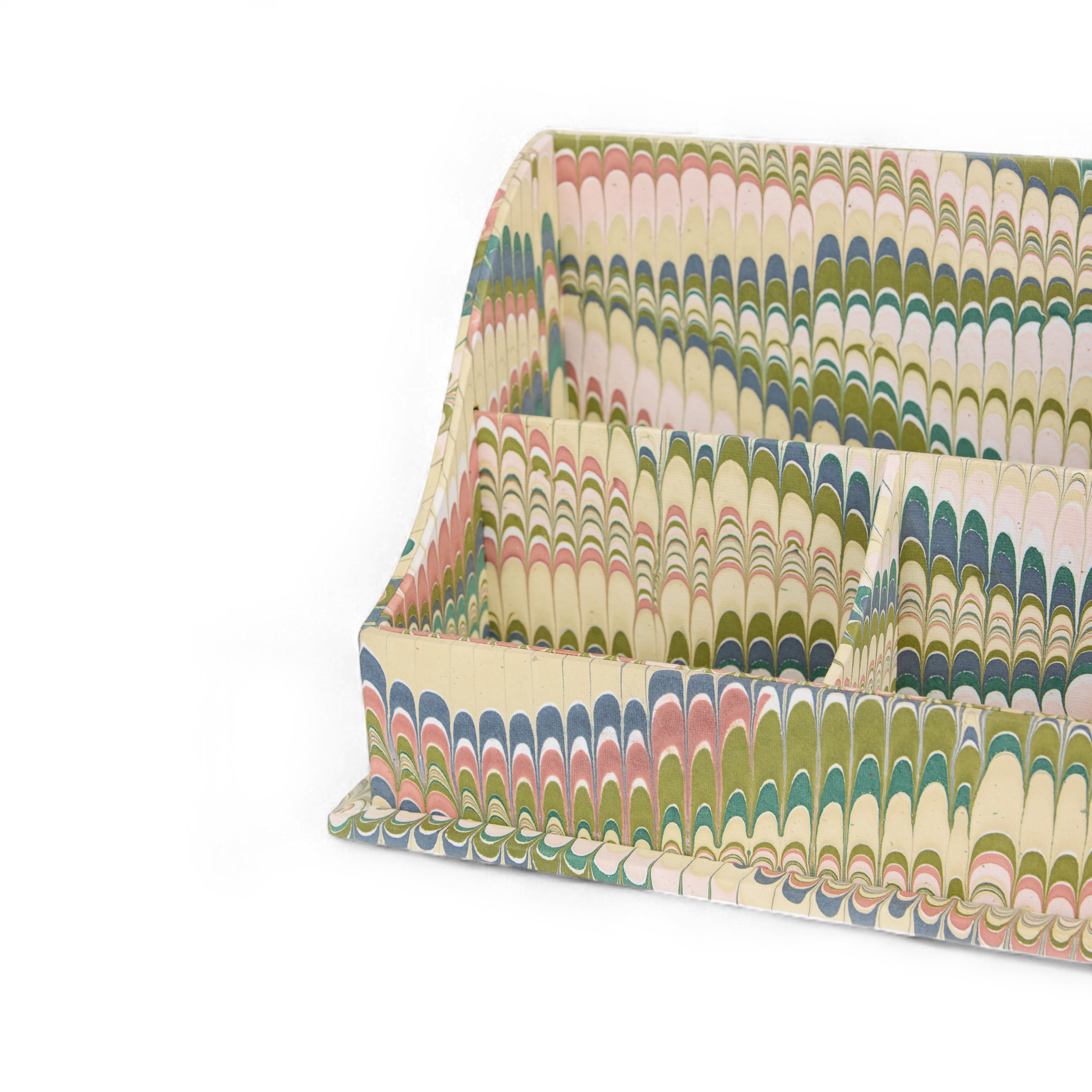 Meadow Wave – Hand Marbled Letter Sorter (10" x 6" x6")