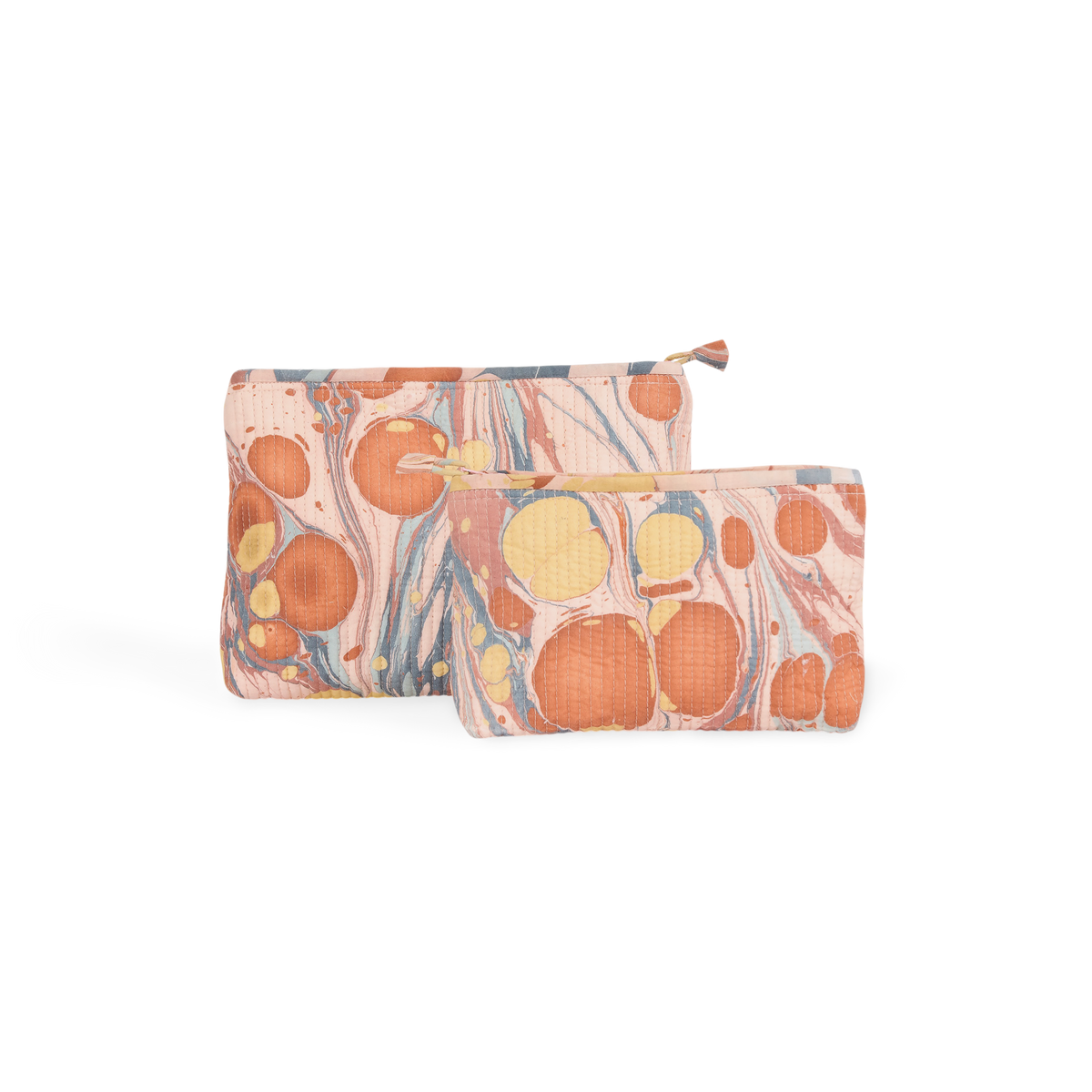 Sunset Stone – Hand Marbled Quilted Cotton Pouch  Large – 9.5" × 6.5" × 3"