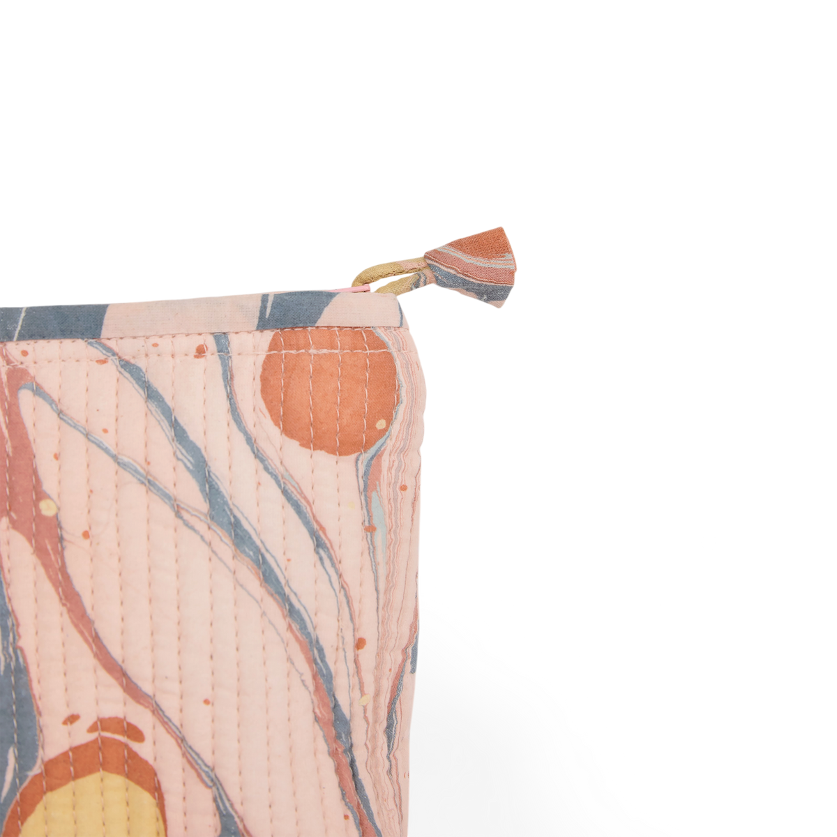 Sunset Stone – Hand Marbled Quilted Cotton Pouch  Large – 9.5" × 6.5" × 3"