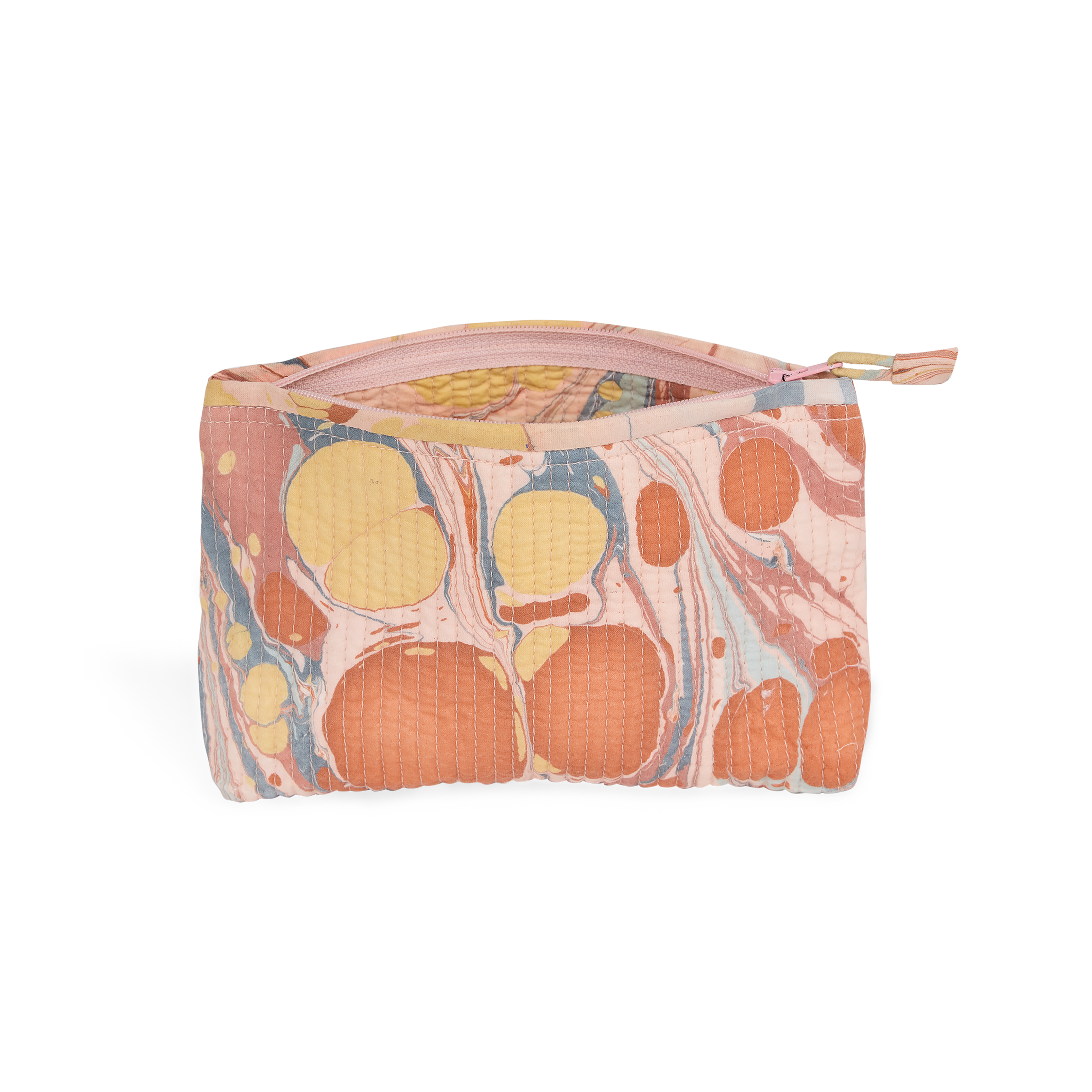 Sunset Stone – Hand Marbled Quilted Cotton Pouch  (Small – 7.5" × 4.5" × 2")