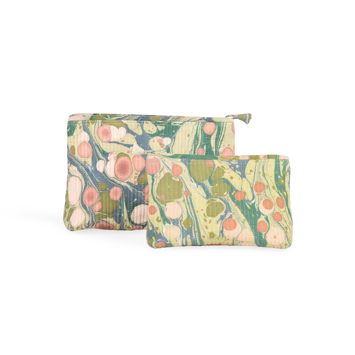Meadow Stone – Hand Marbled Quilted Cotton Pouch  Large – 9.5" × 6.5" × 3"