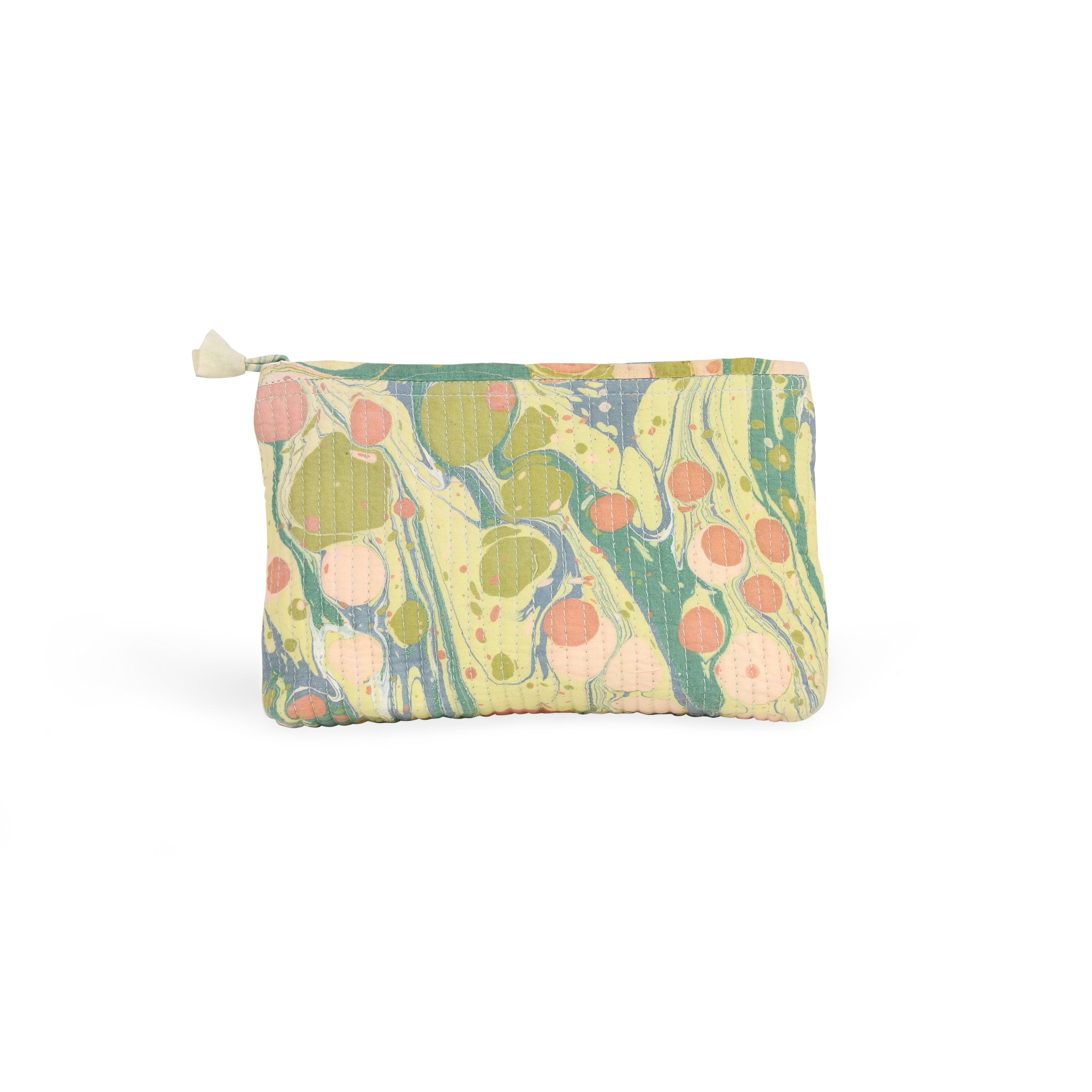 Meadow Stone – Hand Marbled Quilted Cotton Pouch  (Small – 7.5" × 4.5" × 2")