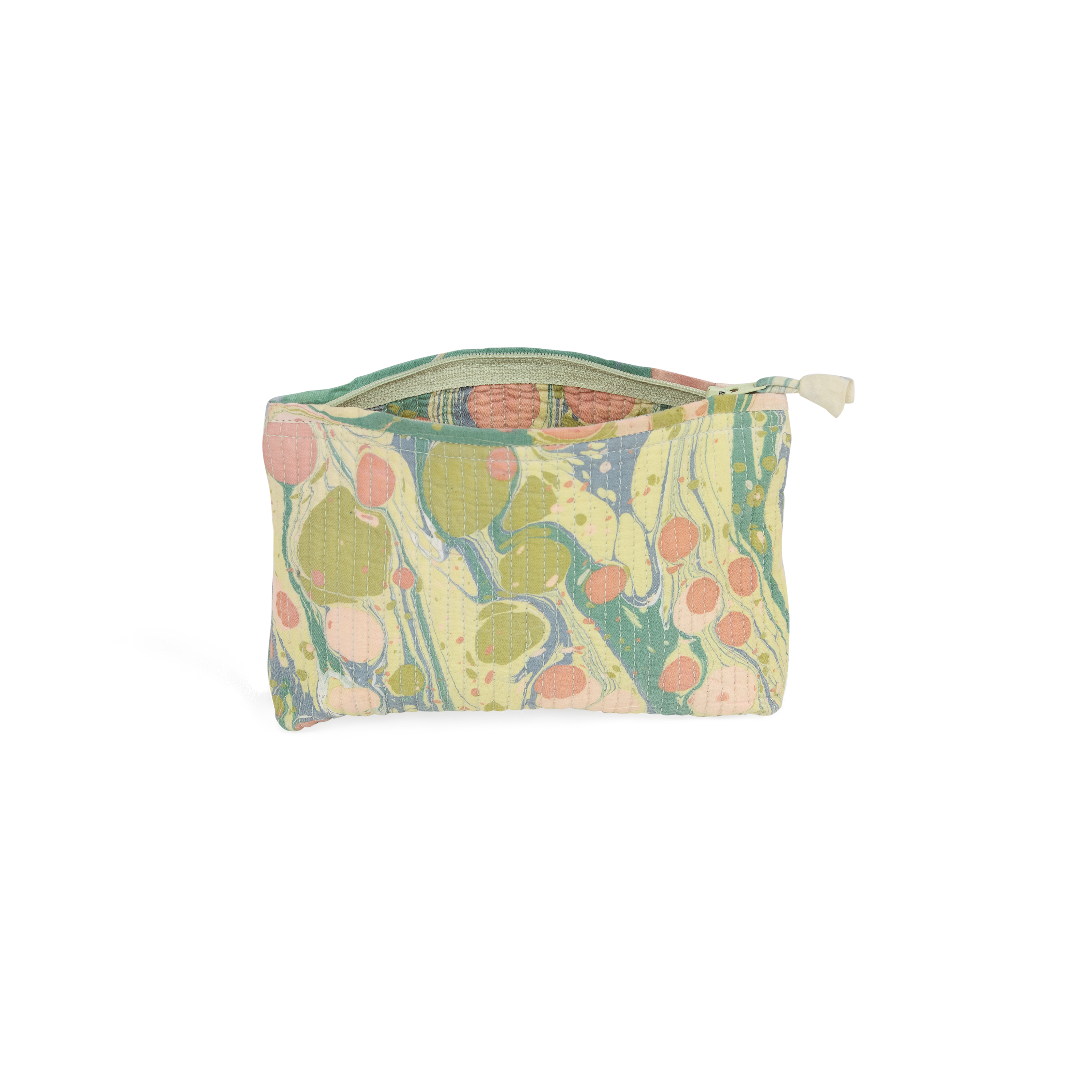 Meadow Stone – Hand Marbled Quilted Cotton Pouch  (Small – 7.5" × 4.5" × 2")