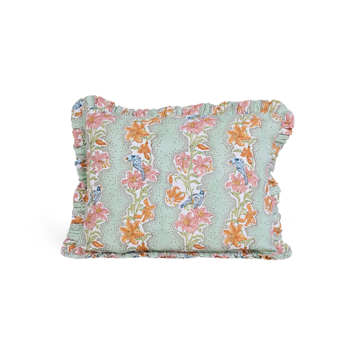 Parrot Garden – Hand Block Printed Linen Pillow Cover (12" x 16")
