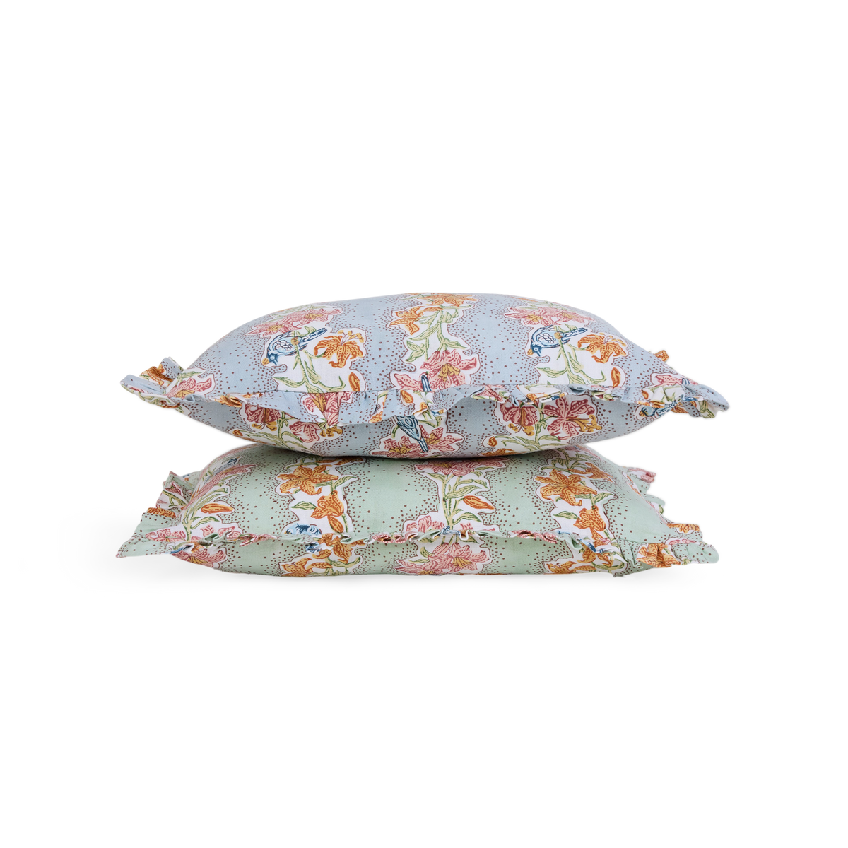 Parrot Garden – Hand Block Printed Linen Pillow Cover (12" x 16")