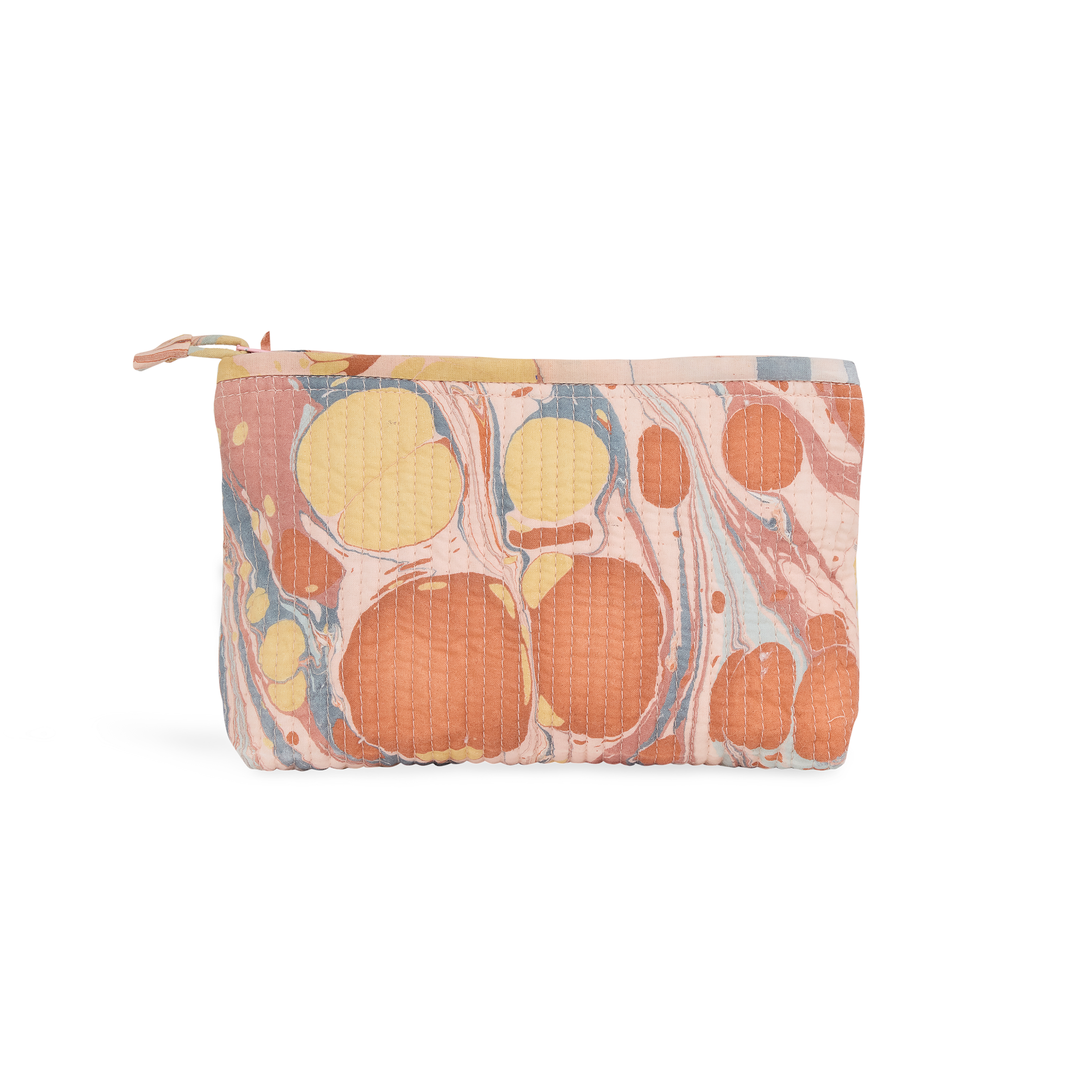 Sunset Stone – Hand Marbled Quilted Cotton Pouch  (Small – 7.5" × 4.5" × 2")