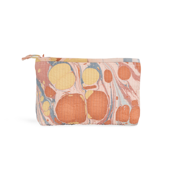 Sunset Stone – Hand Marbled Quilted Cotton Pouch  (Small – 7.5