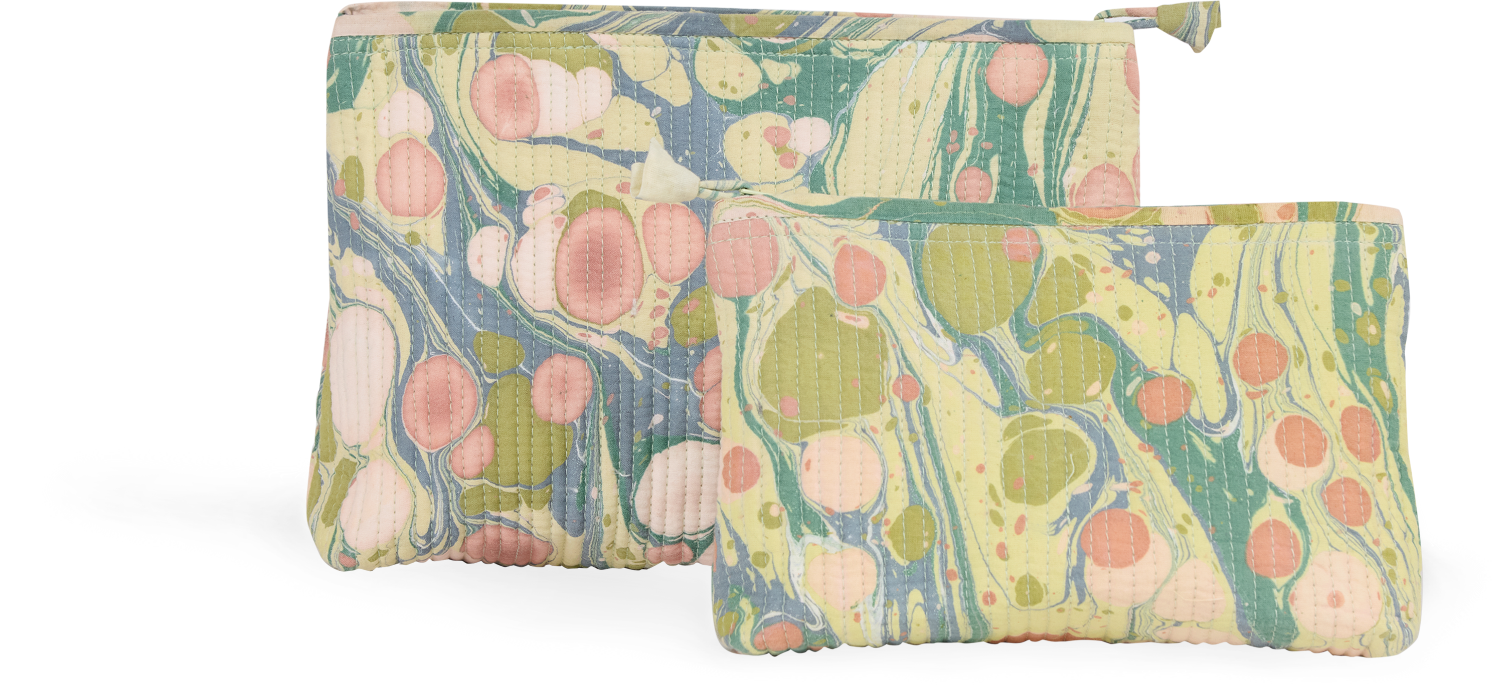 Meadow Stone – Hand Marbled Quilted Cotton Pouch  (Small – 7.5" × 4.5" × 2")