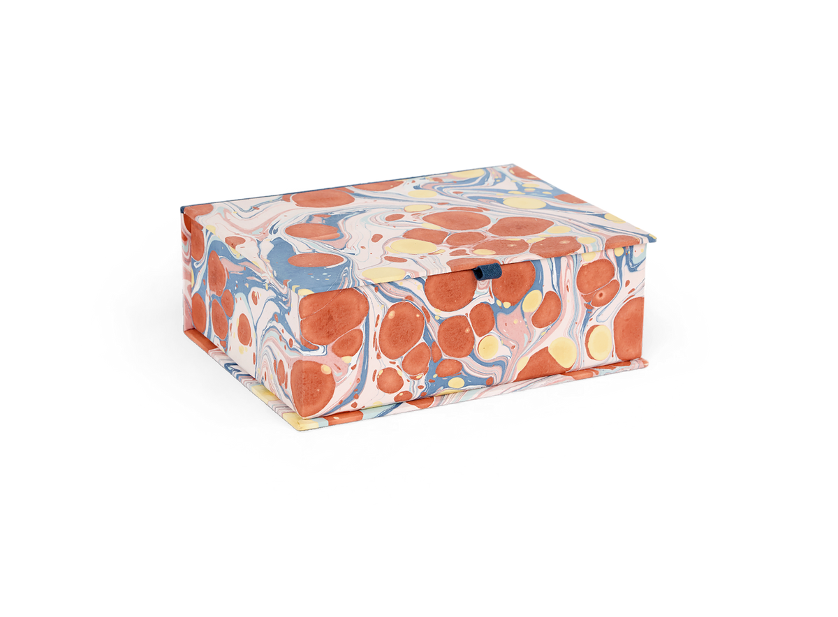 Sunset Stone – Hand Marbled Keepsake Box (9.5" x 7" x 3.5" | 100% Recycled Cotton Paper)