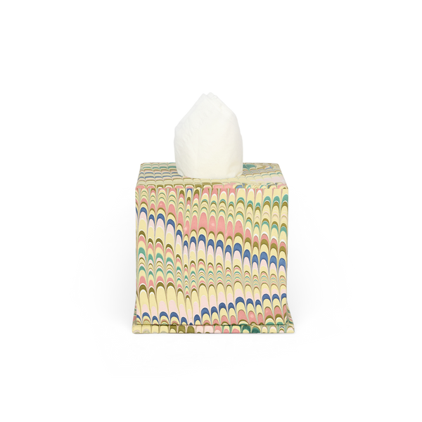 Meadow Wave– Hand Marbled Tissue Box Cover (5.25” H x 5” W x 5” D)