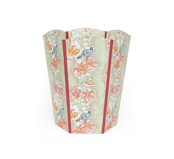 Parrot Garden – Hand Block Printed Scalloped Basket (9.5
