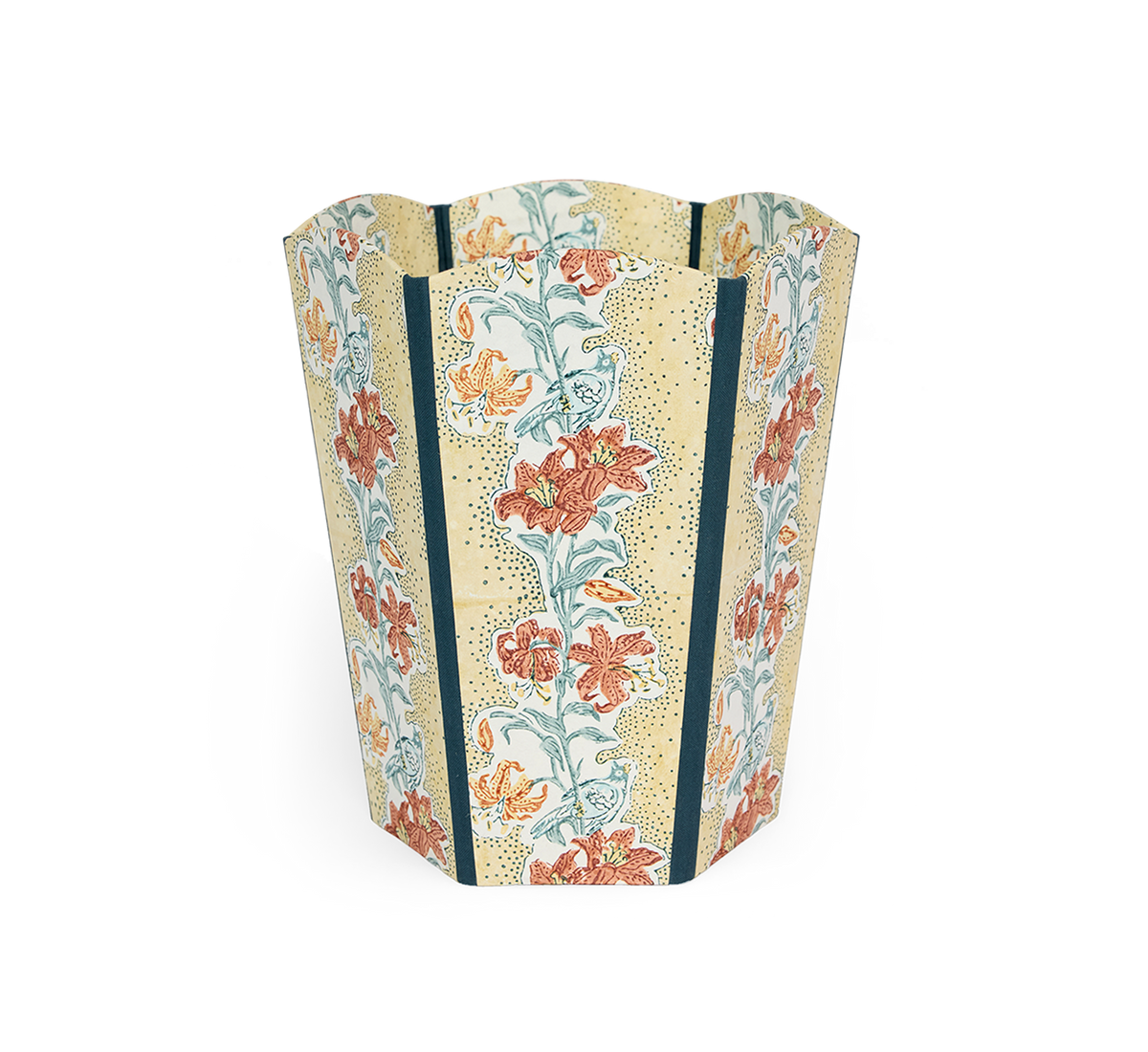 Earth Garden – Hand Block Printed Scalloped Basket (9.5" W x 9.5" D x 12" H.)