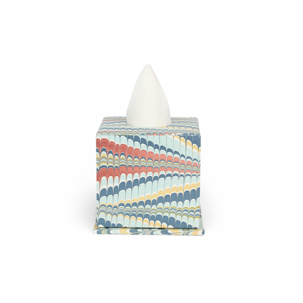 Ocean Wave – Hand Marbled Tissue Box Cover (5.25” H x 5” W x 5” D)