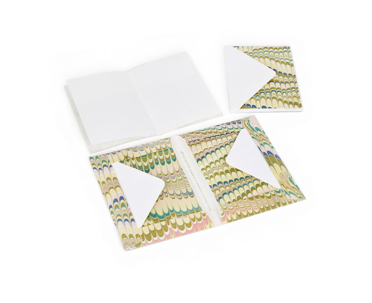 Meadow Wave  – Hand Marbled Greeting Card Folder Set  (6” x 4” | 100% Recycled Cotton Paper)