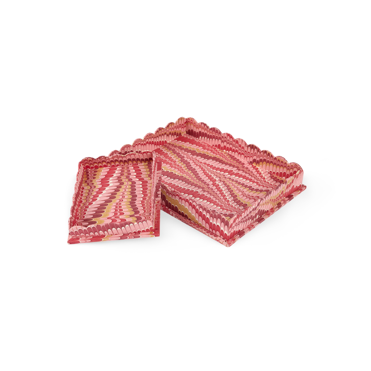Garnet Red Mountain – Hand Marbled Tray Set (Set of 2) (Large: 12" x 9.5" x 1.5") ( Small: 5.5" X 6.75" X 1.5")