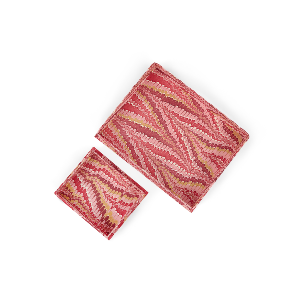 Garnet Red Mountain – Hand Marbled Tray Set (Set of 2) (Large: 12" x 9.5" x 1.5") ( Small: 5.5" X 6.75" X 1.5")