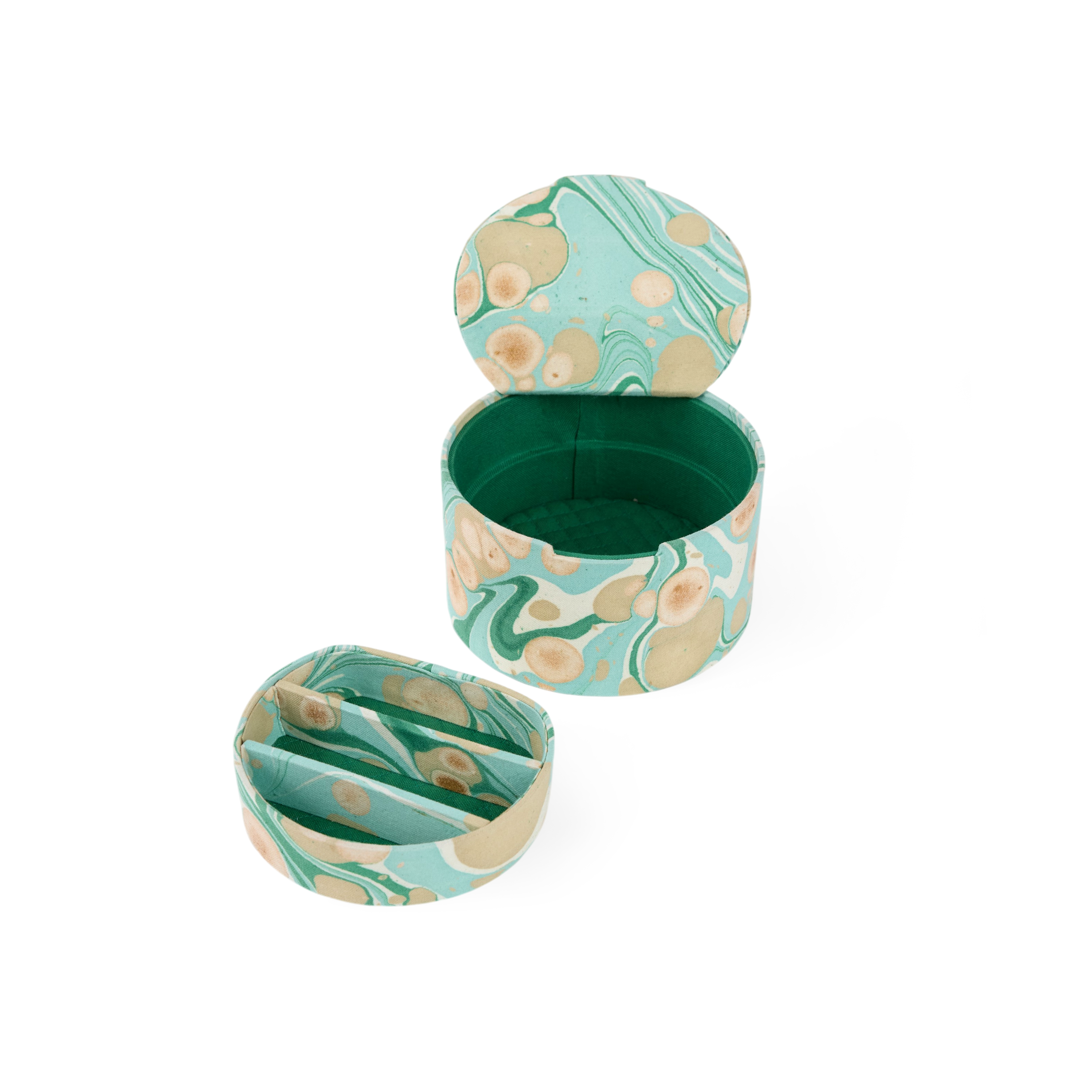 Celadon Green Pebble – Hand Marbled Jeweler Box (5.25" x 5.25" x 3")