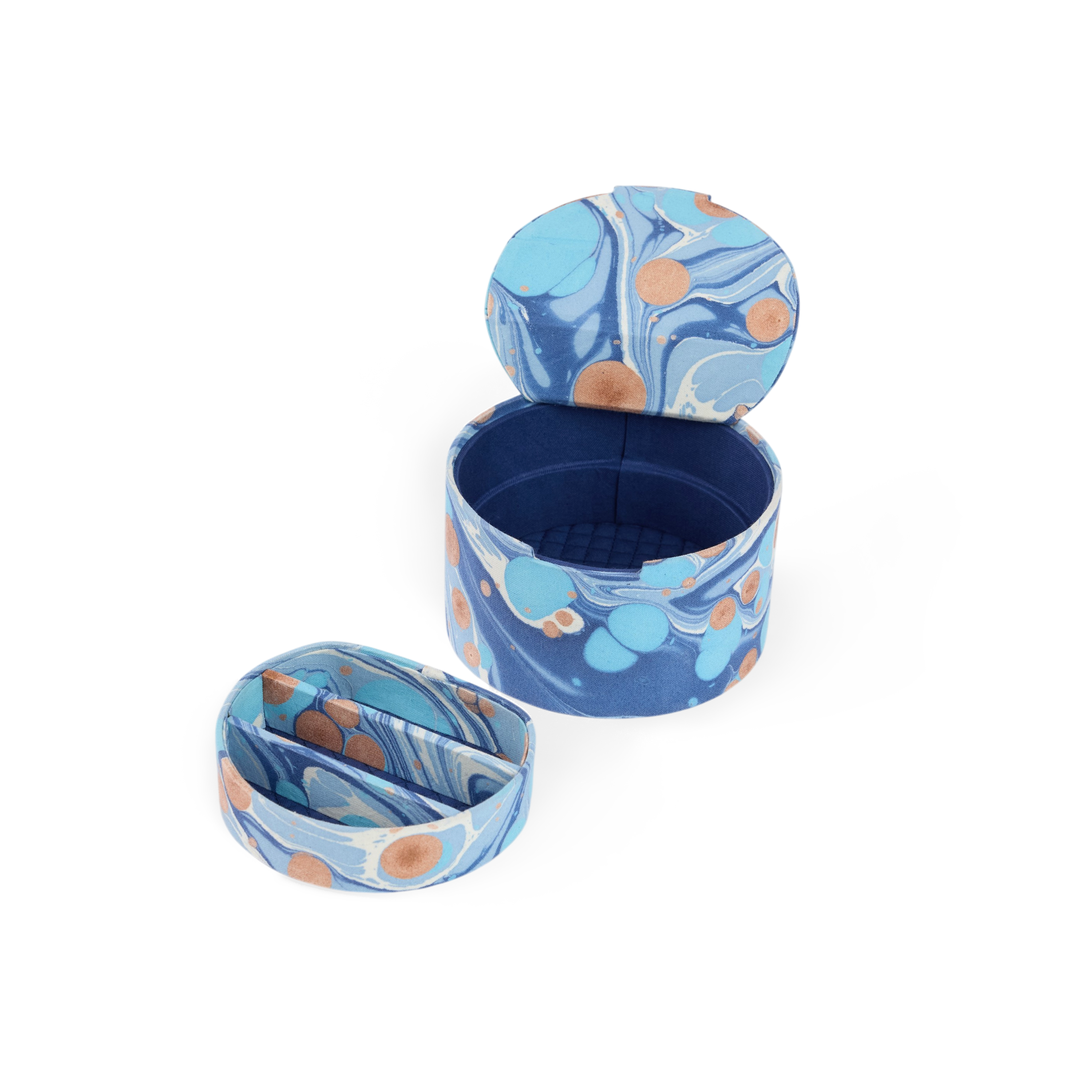 Harbor Blue Pebble – Hand Marbled Jewelry Box (5.25" x 5.25" x 3")