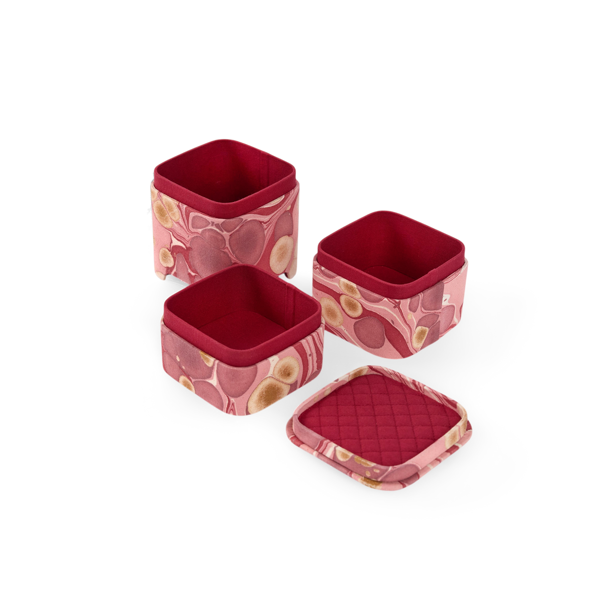 Garnet Red Pebble – Hand Marbled Organizer Set (4" × 4" × 8" | Set of 3)