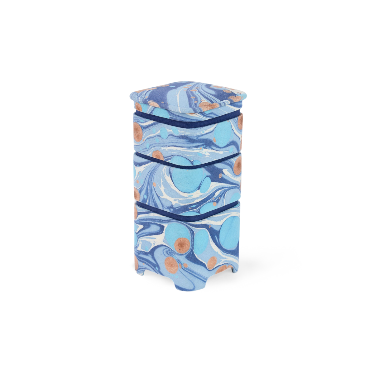 Harbor Blue Pebble – Hand Marbled Organizer Set (4" × 4" × 8" | Set of 3)