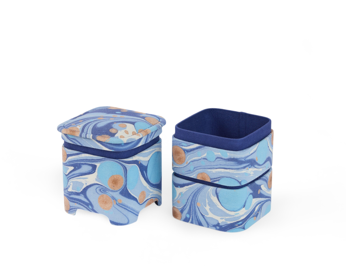 Harbor Blue Pebble – Hand Marbled Organizer Set (4" × 4" × 8" | Set of 3)