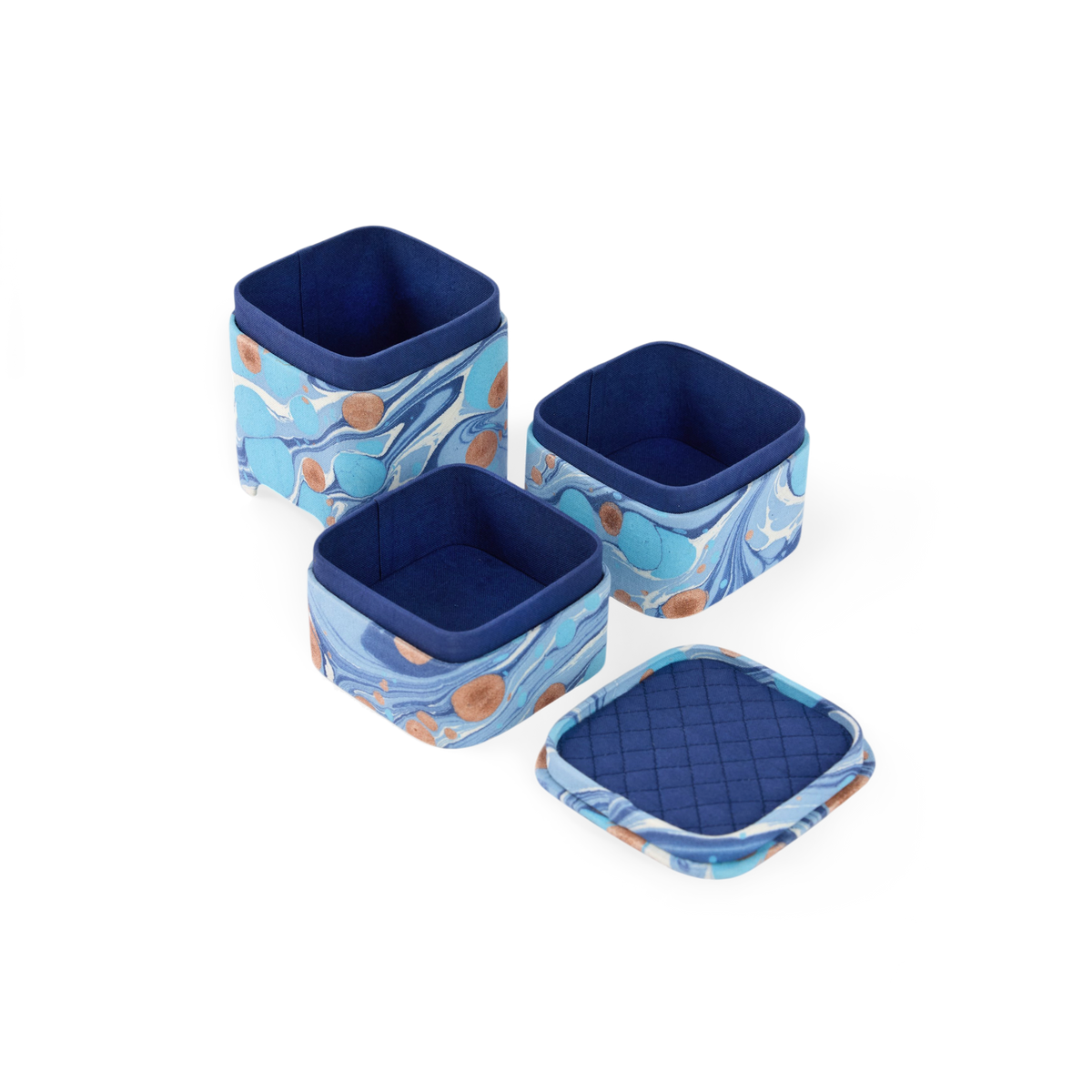 Harbor Blue Pebble – Hand Marbled Organizer Set (4" × 4" × 8" | Set of 3)