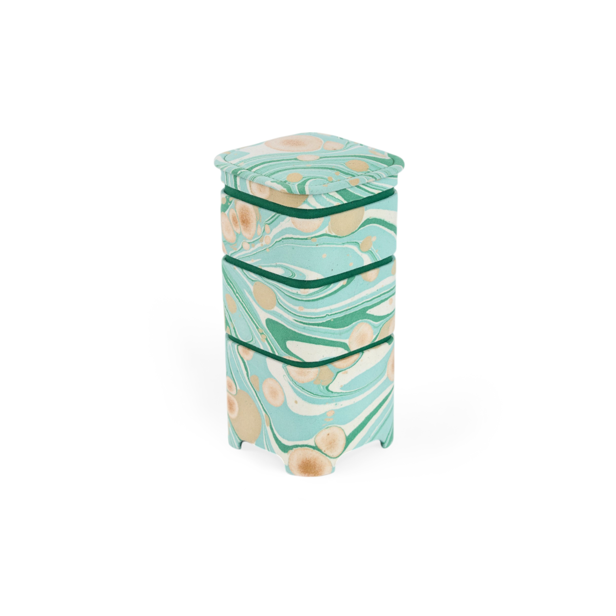 Celadon Green Pebble – Hand Marbled Organizer Set (4" × 4" × 8" | Set of 3)