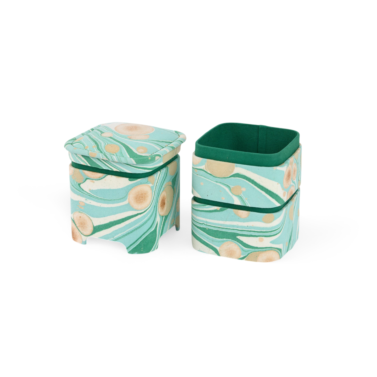 Celadon Green Pebble – Hand Marbled Organizer Set (4" × 4" × 8" | Set of 3)