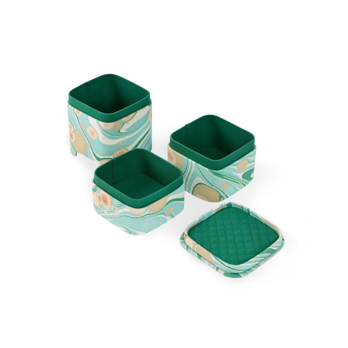 Celadon Green Pebble – Hand Marbled Organizer Set (4" × 4" × 8" | Set of 3)