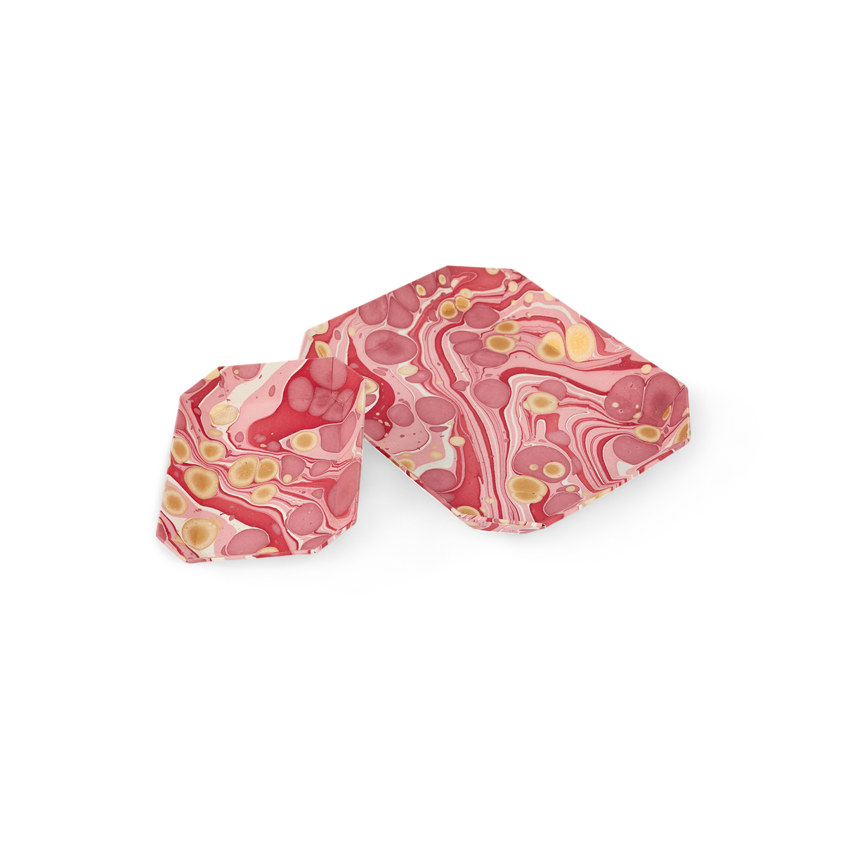Garnet Red Pebble – Hand Marbled Octagon Tray Set (Set of 2) (Large: 9" x 11" x 1.5")