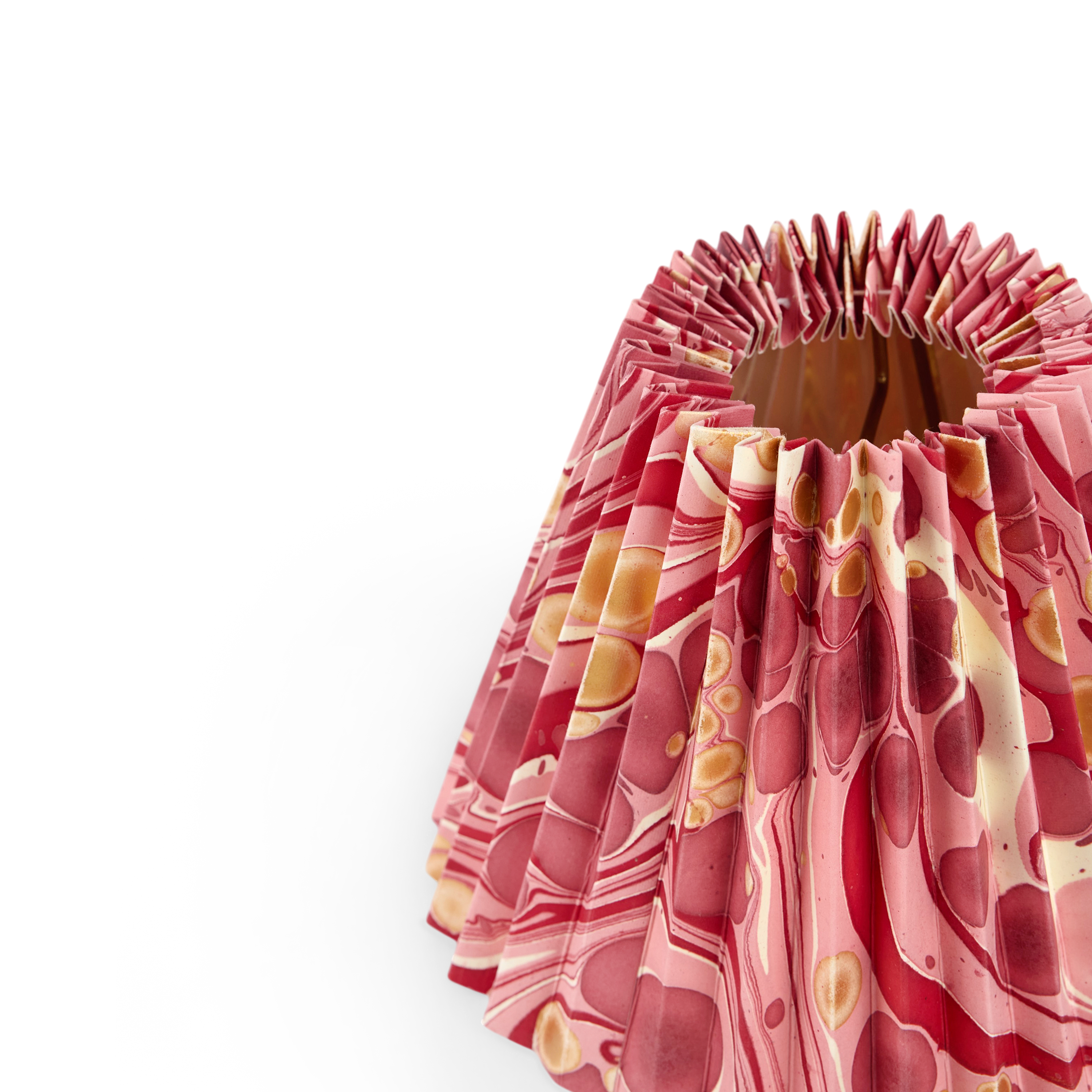 Garnet Red Pebble – Hand Marbled Pleated Lampshade ( 8” H X 10” W x 5.5 Ø | 100% Recycled Cotton Paper)