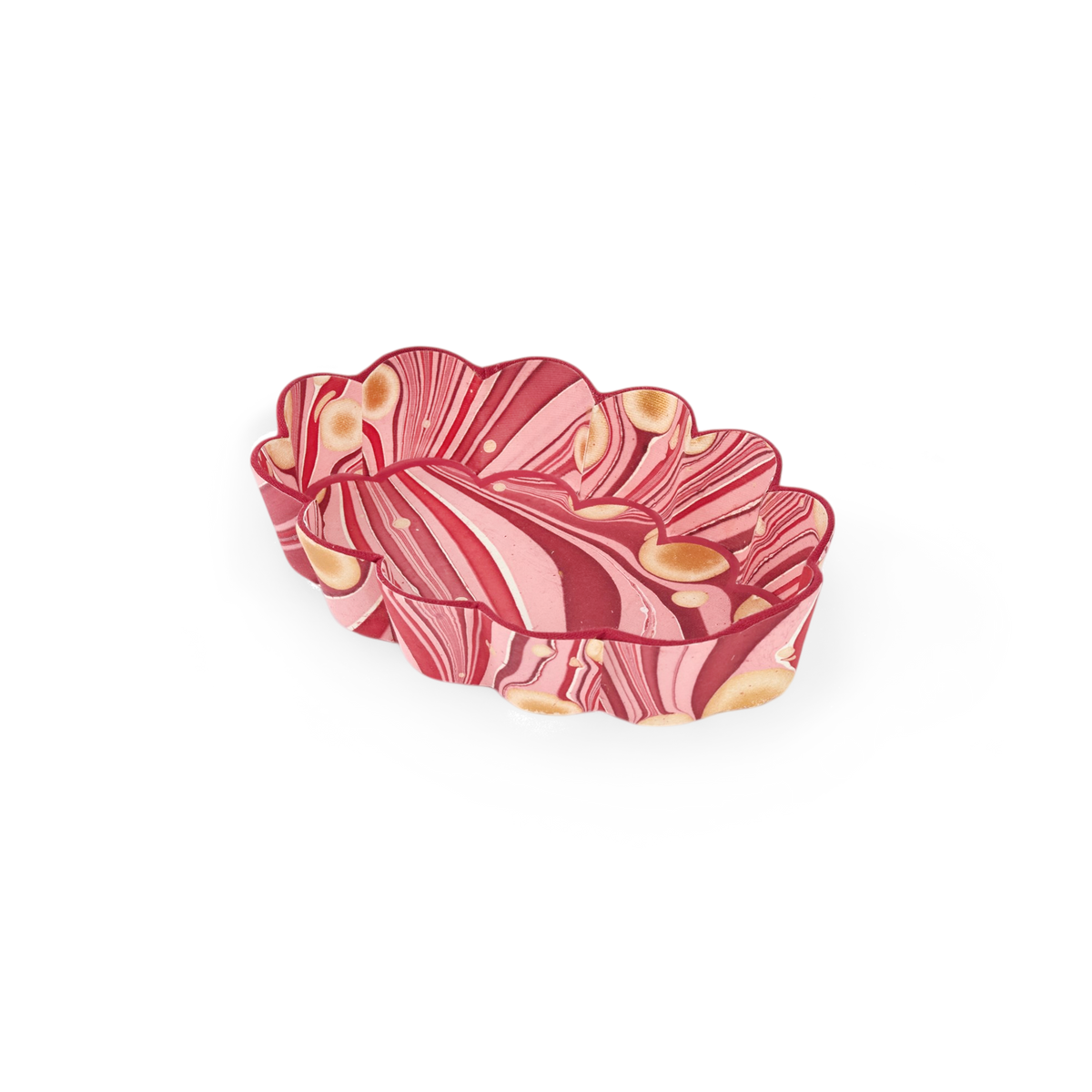 Garnet Red Fire Whirl – Hand Marbled Scalloped Tray  (7.5" x 5.25" x 1.6")