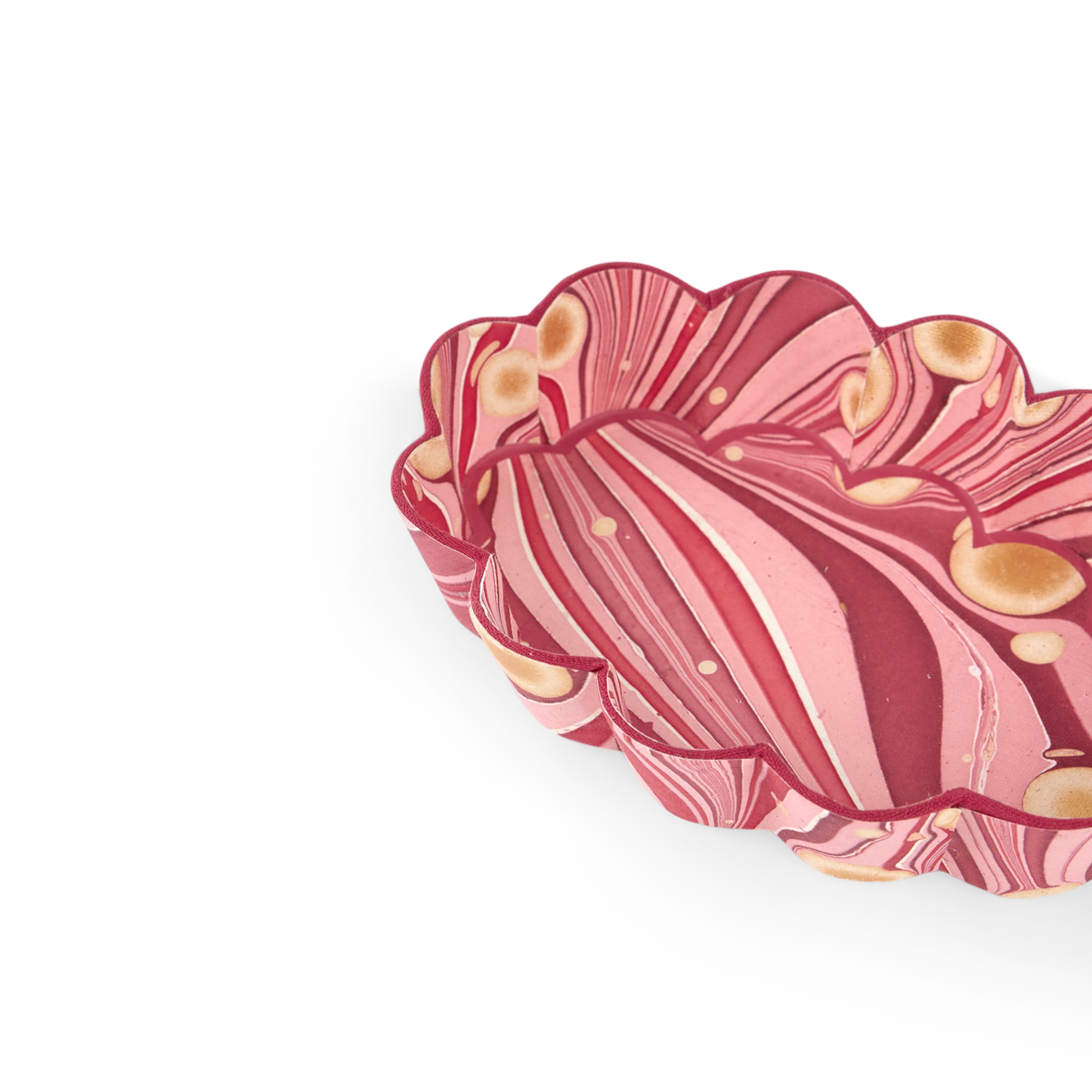 Garnet Red Fire Whirl – Hand Marbled Scalloped Tray  (7.5" x 5.25" x 1.6")