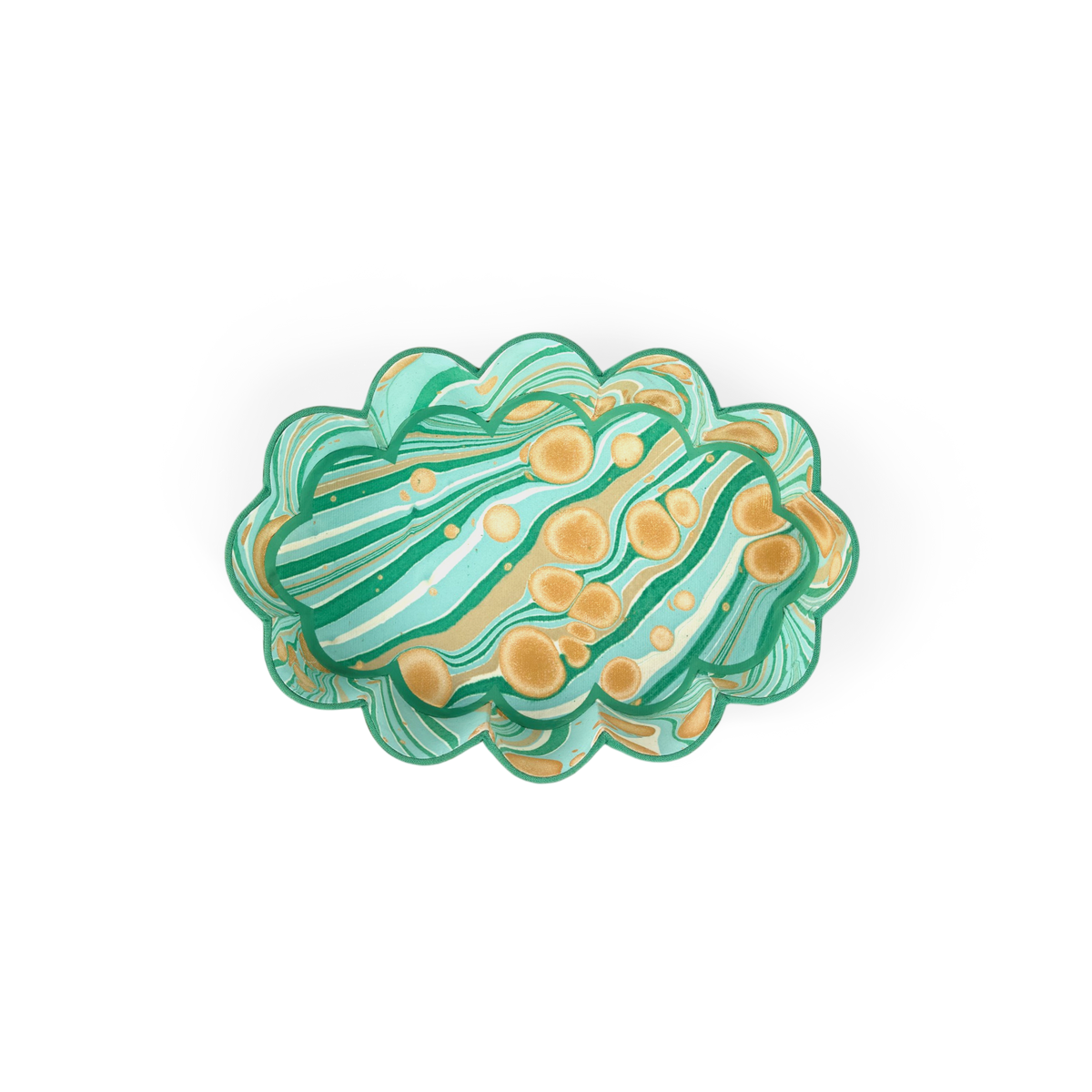 Celadon Green Fire Whirl – Hand Marbled Scalloped Tray  (7.5" x 5.25" x 1.6")