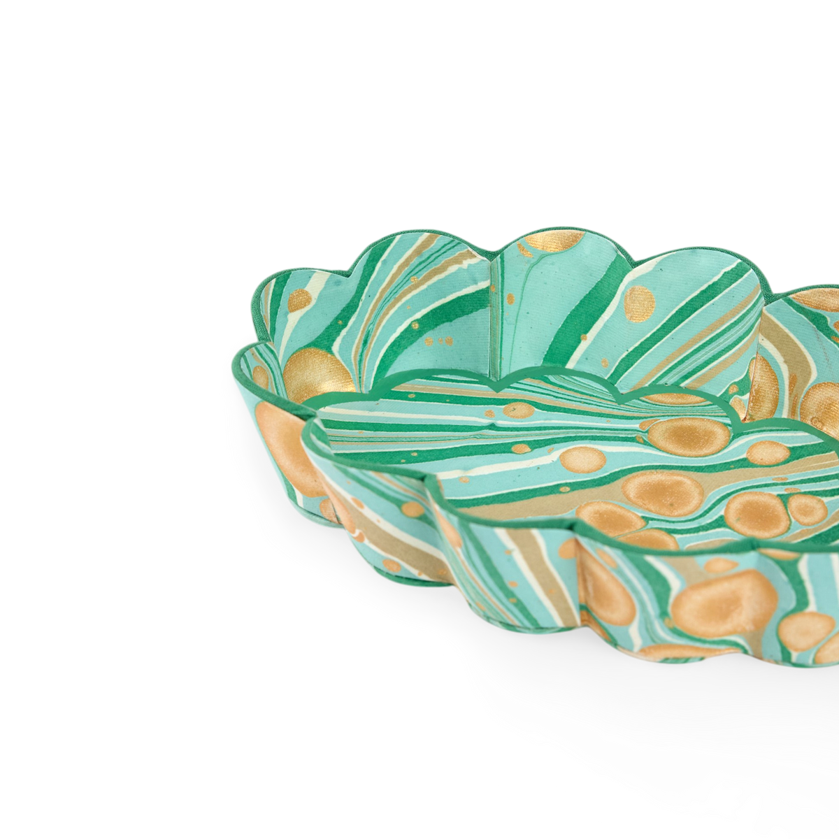 Celadon Green Fire Whirl – Hand Marbled Scalloped Tray  (7.5" x 5.25" x 1.6")