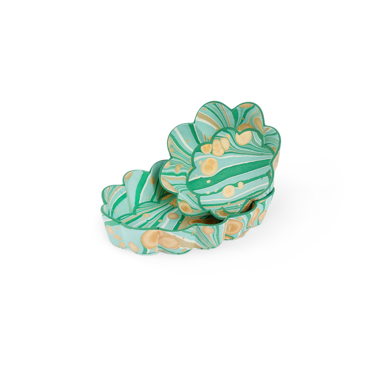 Celadon Green Fire Whirl – Hand Marbled Scalloped Tray  (7.5" x 5.25" x 1.6")