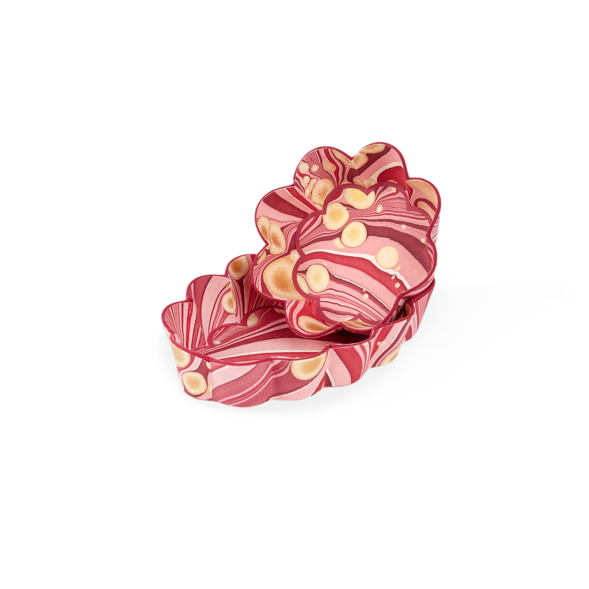 Garnet Red Fire Whirl – Hand Marbled Scalloped Tray  (7.5" x 5.25" x 1.6")