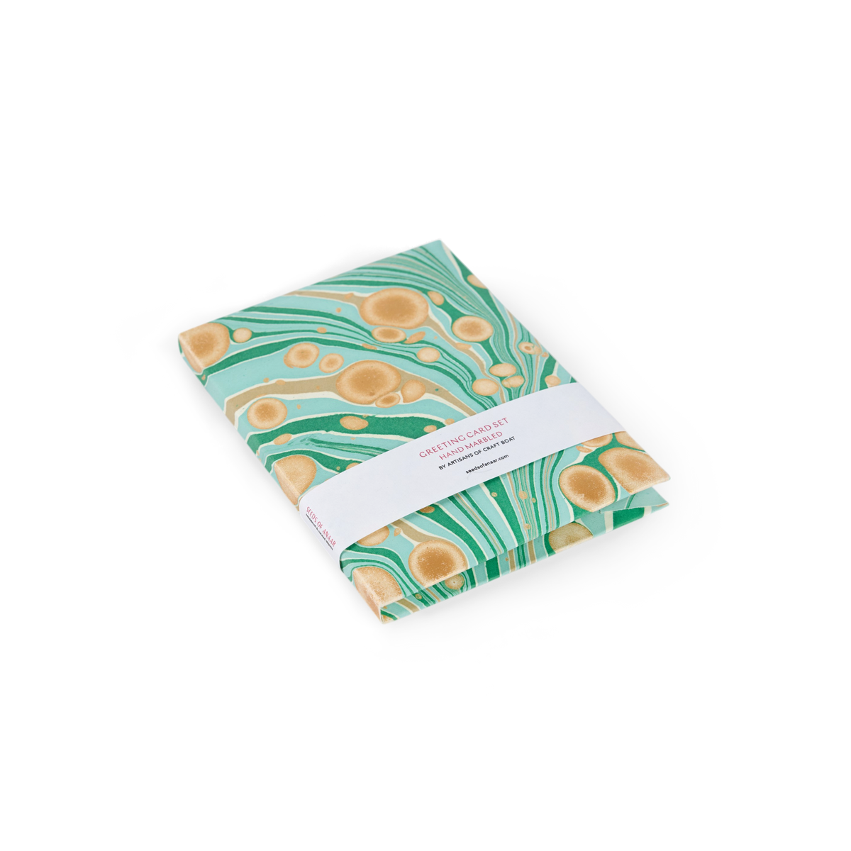 Celadon Green Fire Whirl – Hand Marbled Greeting Card Folder Set  (6” x 4” | 100% Recycled Cotton Paper)
