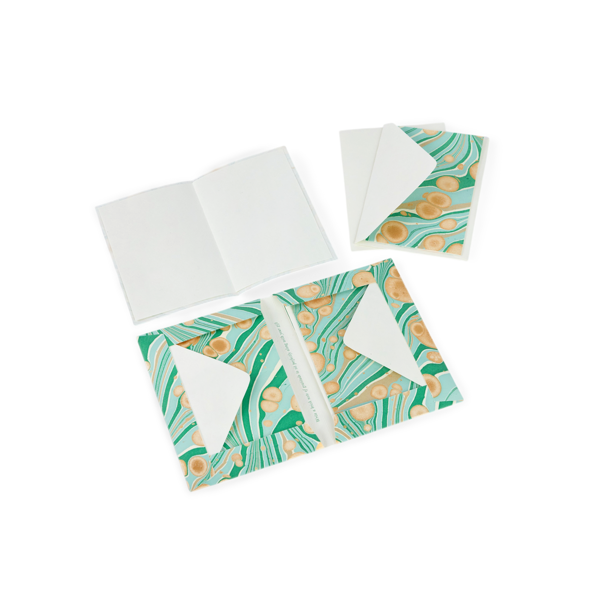 Celadon Green Fire Whirl – Hand Marbled Greeting Card Folder Set  (6” x 4” | 100% Recycled Cotton Paper)