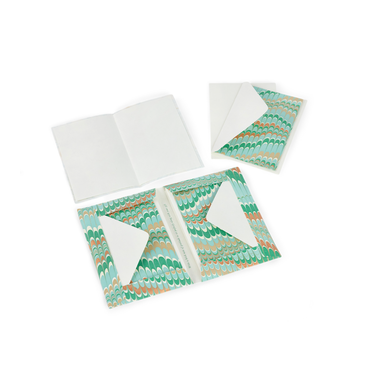 Celadon Green Mountain – Hand Marbled Greeting Card Folder Set  (6” x 4” | 100% Recycled Cotton Paper)