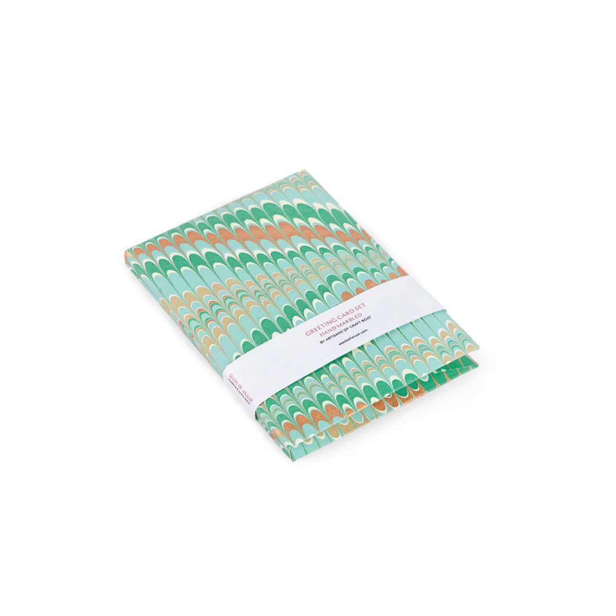 Celadon Green Mountain – Hand Marbled Greeting Card Folder Set  (6” x 4” | 100% Recycled Cotton Paper)