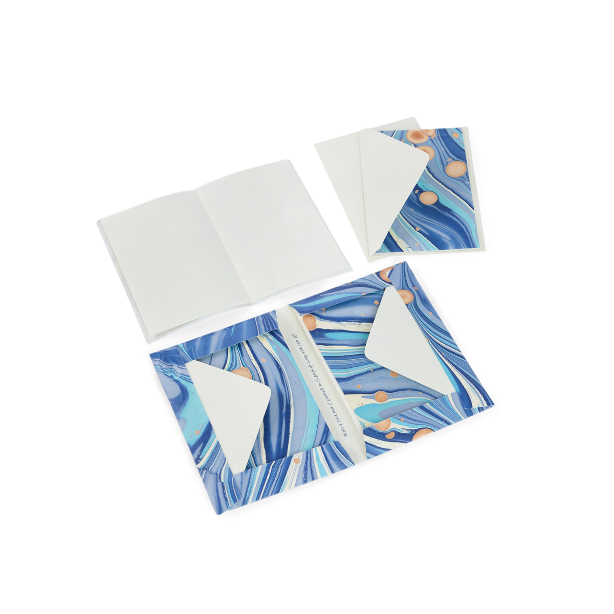 Harbor Blue Fire Whirl – Hand Marbled Greeting Card Folder Set  (6” x 4” | 100% Recycled Cotton Paper)